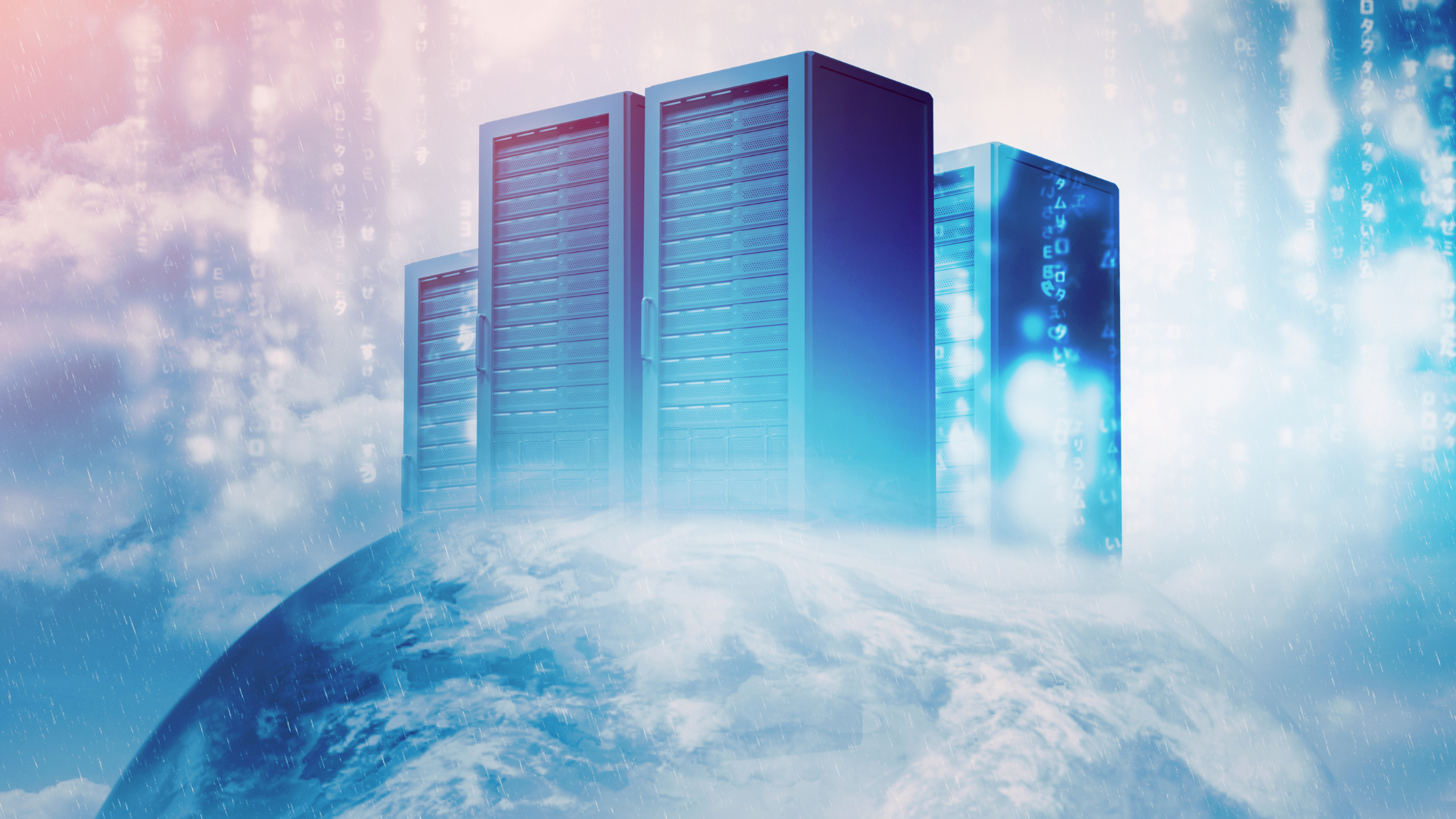 servers sitting on earth and in the clouds